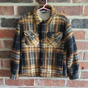 Member’s Mark Boys Snap Fleece Sherpa-Lined Shacket – Chocolate Plaid – Size XS